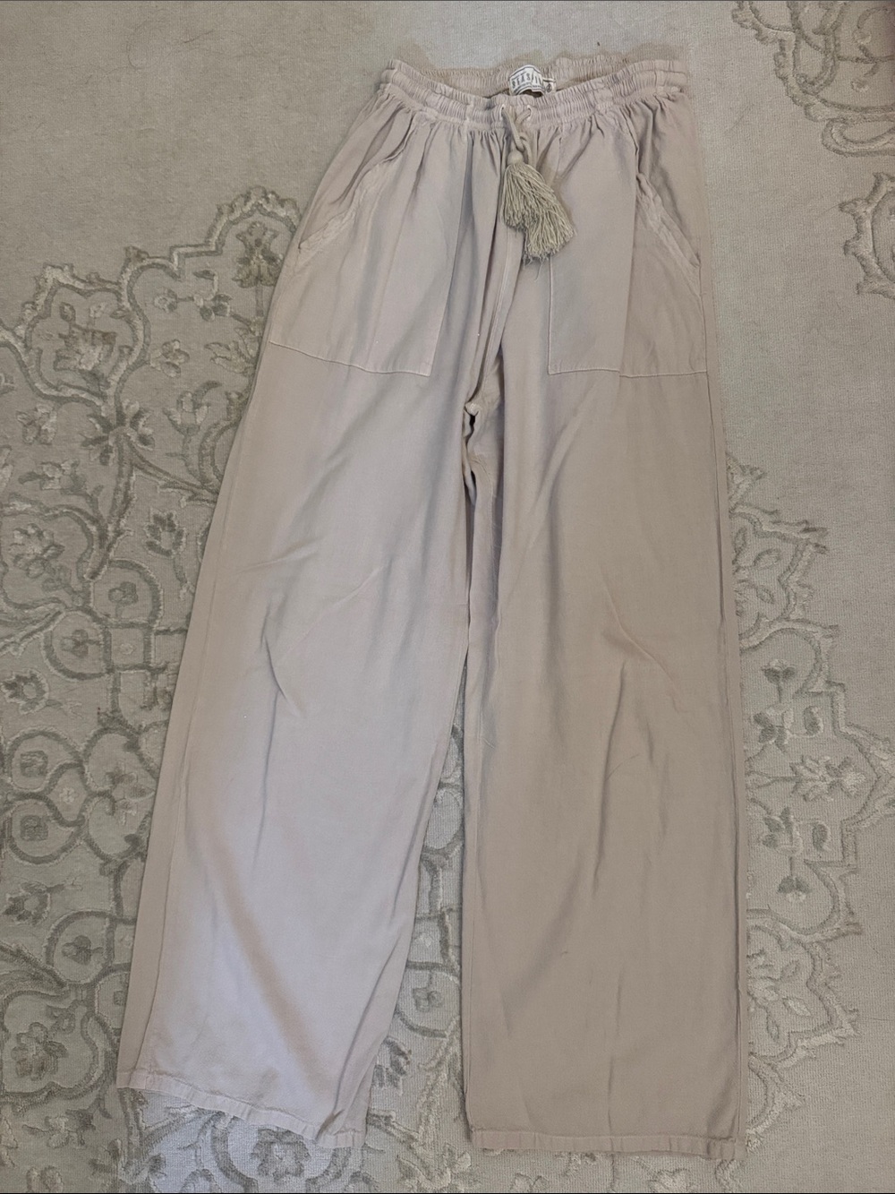 Wide-Leg Drawstring Pants in Light Beige - Women